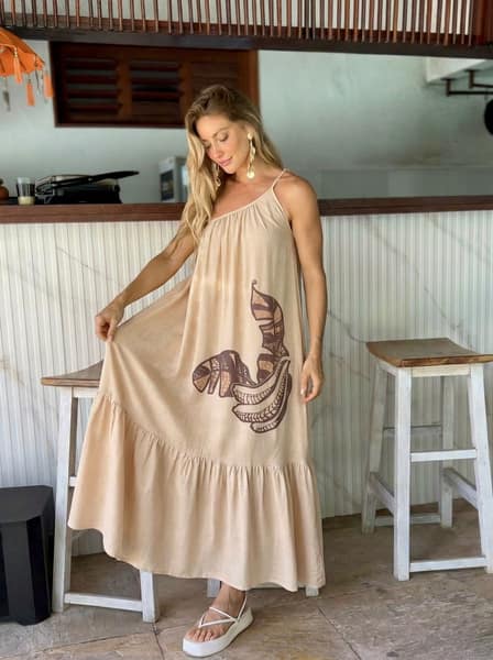Vestido Folhagem Areia