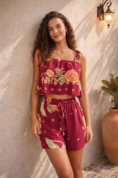 Conjunto Flor de Setembro Bordô