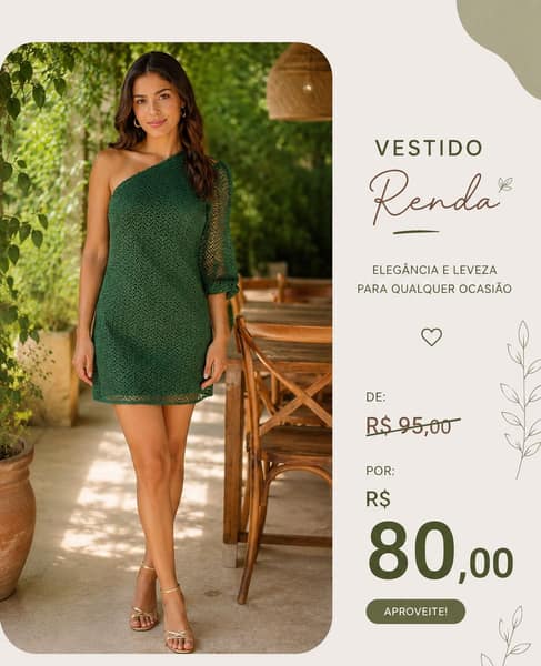 Vestido Renda Verde-Pinheiro Ombro Único